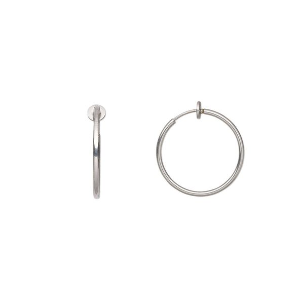Earring hoop 1pkg2, 25x1.5mm round / pierced-look spring closure, stainless steel 1 pair image number 0