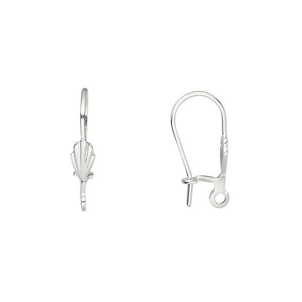 Ear wire, silver-plated brass, 17.5mm kidney with 6x3.5mm shell and open loop, 20-21 gauge. Sold per pkg of 50 pairs. image number 0