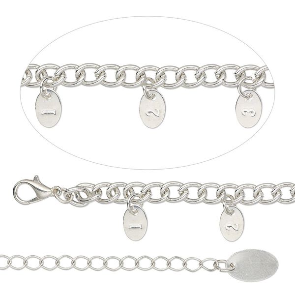 Necklace measuring chain, silver-finished steel, 5.4mm curb, 36 inches with 9x6mm tags and 3-inch extender chain with lobster claw clasp. Sold individually. image number 0