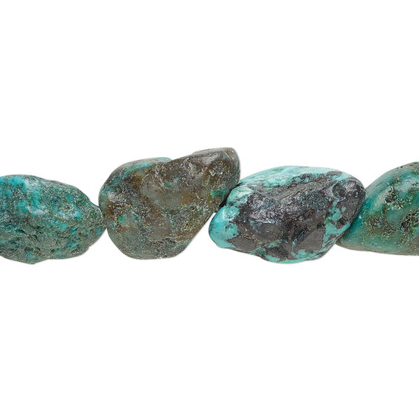 Bead, turquoise (dyed / stabilized), blue-green, small to medium nugget with 0.8-1mm hole, Mohs hardness 5 to 6. Sold per 15-inch strand. image number 0