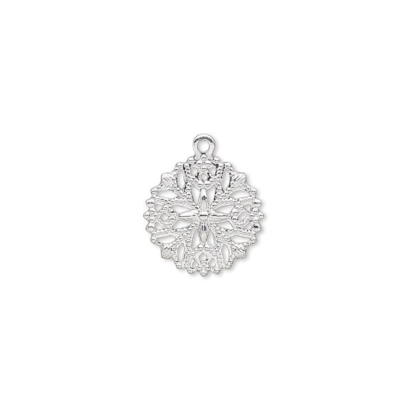 Charm, silver-plated brass, 13mm snowflake. Sold per pkg of 100. image number 0