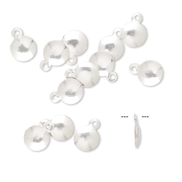 Drop, sterling silver, 6mm domed round. Sold per pkg of 2. image number 0
