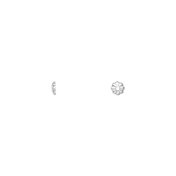 Bead cap, silver-plated brass, 3x1mm ribbed round, fits 2-4mm bead. Sold per pkg of 500. image number 0