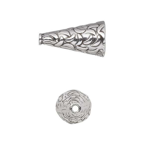 Cone, antiqued sterling silver, 19x10mm-22x10mm with crescent pattern, 8.5mm inside diameter. Sold individually. image number 0