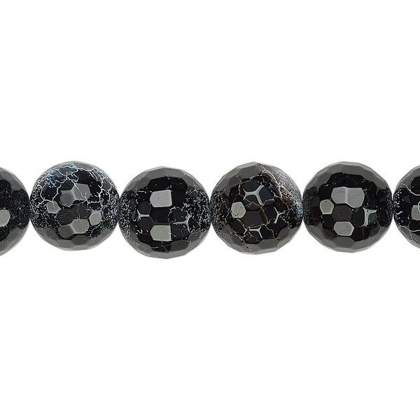 Black crackle agate 1pkg1, faceted round bead 15 inch 9-11mm image number 0