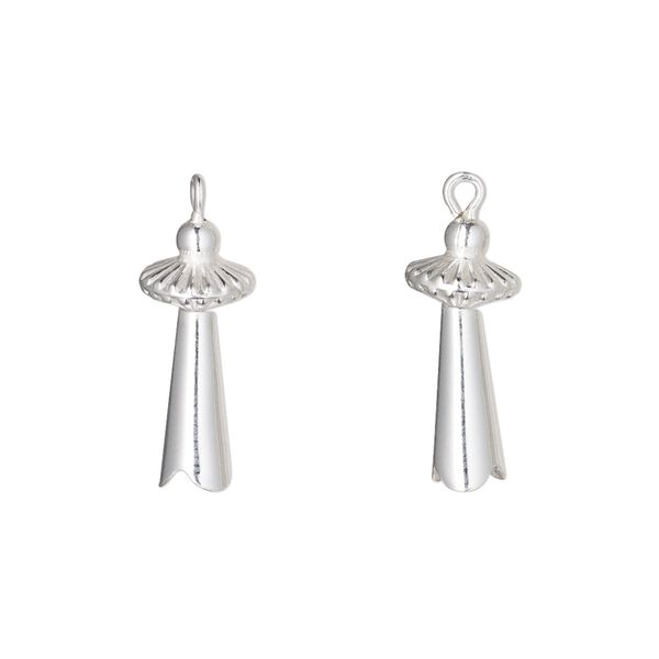 Charm, sterling silver, 21x8mm squash blossom. Sold individually. image number 0