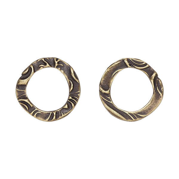 Component, TierraCast®, "Vida Mas Dulce" collection, antique brass-plated pewter (tin-based alloy), 16mm open round with flora design, 10mm inside diameter. Sold per pkg of 20. image number 0