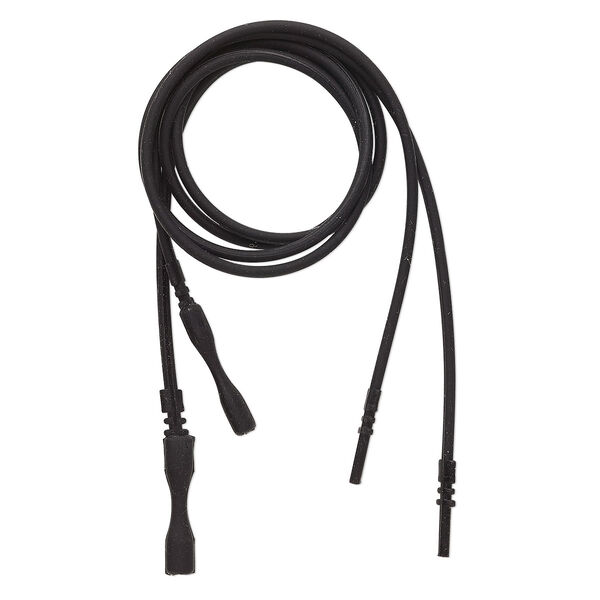 Necklace cord, silicone, opaque black, 2-2.2mm wide, 16 inches with snap closure. Sold per pkg of 4. image number 0