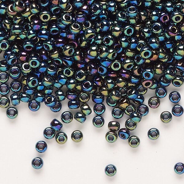 Seed bead, Miyuki, glass, pkg/50g, #8 rocaille, opaque rainbow black (RR-455). image number 0