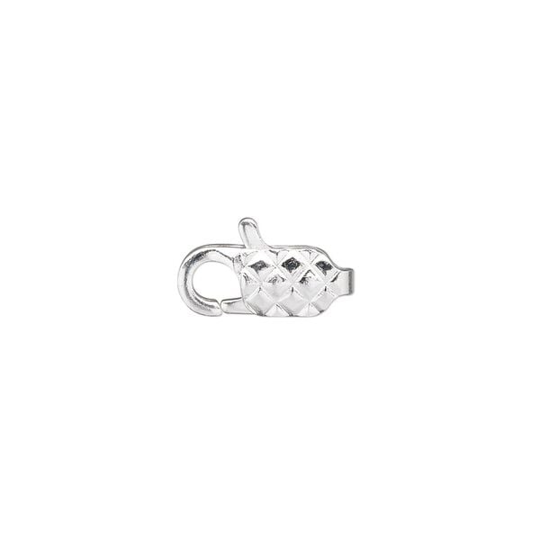 Clasp, lobster claw, silver-plated brass, 13x6mm with diamond pattern. Sold per pkg of 10. image number 0
