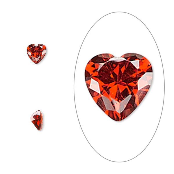 Gem, cubic zirconia, ruby red, 5mm faceted heart, Mohs hardness 8-1/2. Sold per pkg of 2. image number 0