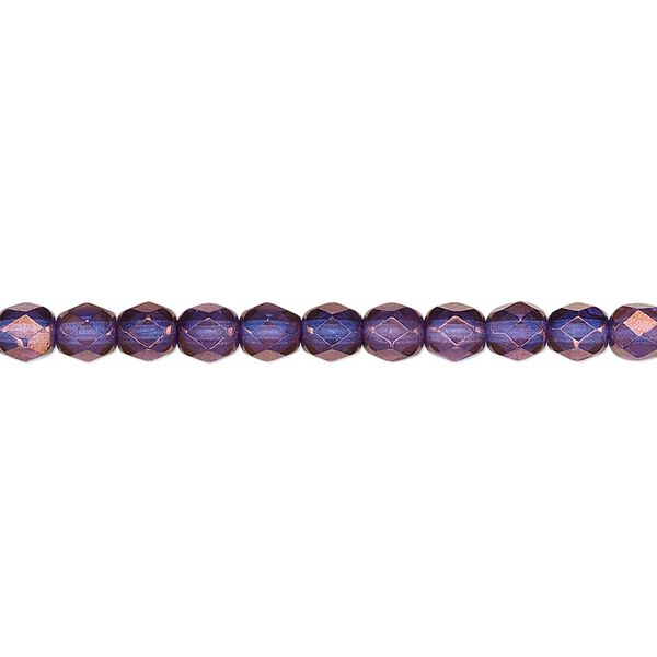 Bead, Czech fire-polished glass, purple and gold, 4mm faceted round. Sold per 15-1/2" to 16" strand, approximately 100 beads. image number 0