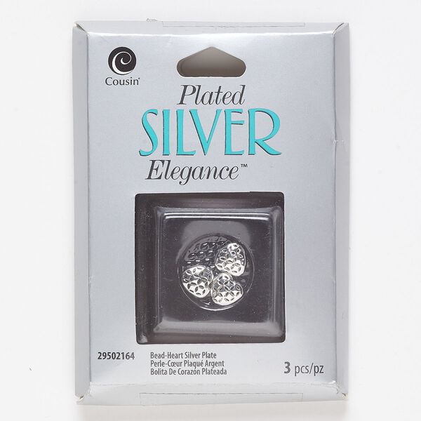 Bead, lacquer and silver-plated brass, 8.5mm heart with cutout design. Sold per pkg of 3. image number 0