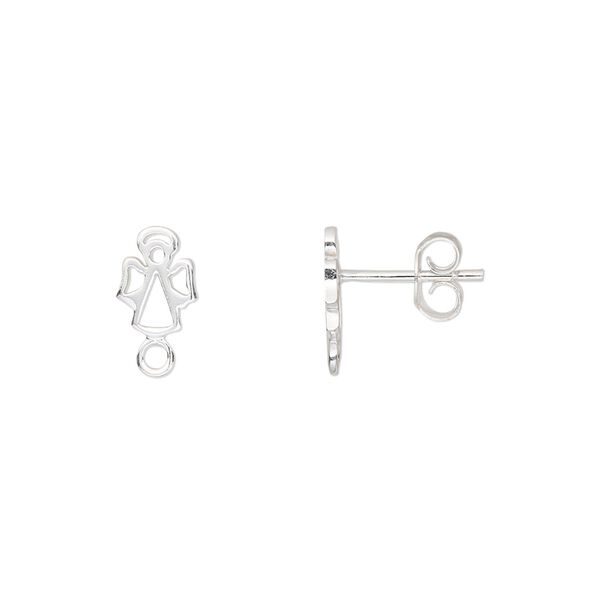 Earstud 1pkg2 sterling silver, 8x6mm open angel / closed loop / earnuts, 1 pair image number 0