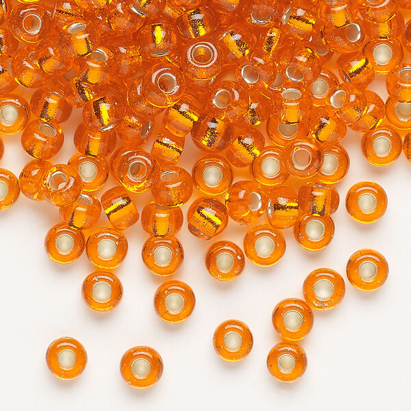 Seed bead, Miyuki, glass, pkg/250g, #6 rocaille, transparent silver-lined orange, (RR-8). image number 0
