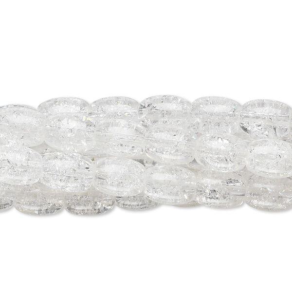 Bead, crackle glass, clear, 7x5mm-7x6mm oval. Sold per five 15" to 16" strand. image number 0