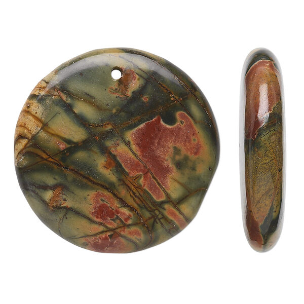 Red creek jasper 1pkg2, top-drilled flat round focal 30mm image number 0