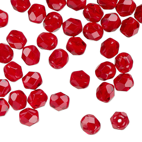 Czech fire-polished glass 1pkg1, faceted round bead transparent ruby red 1 mass 6mm image number 0