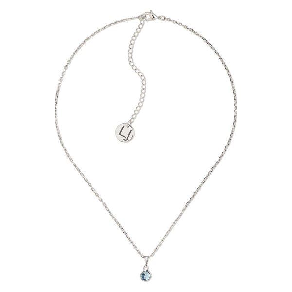 Necklace, Everyday Jewelry™, Crystal Passions® and silver-plated "pewter", aquamarine, 7.5mm round, 16 inches with 2-1/2 inch extender chain and lobster claw clasp. Sold individually. image number 0