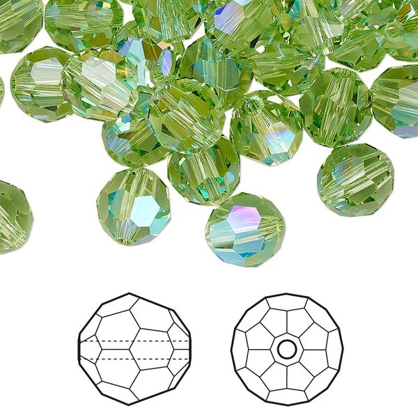 Bead 288pk peridot shimmer, Swarovski® 8mm round 5000 image number 0
