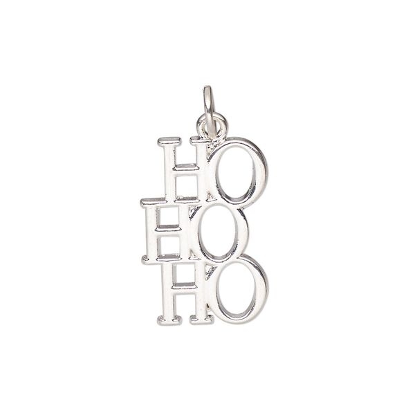 Charm, silver-finished "pewter" (zinc-based alloy), 20x13.5mm HoHoHo. Sold per pkg of 4. image number 0
