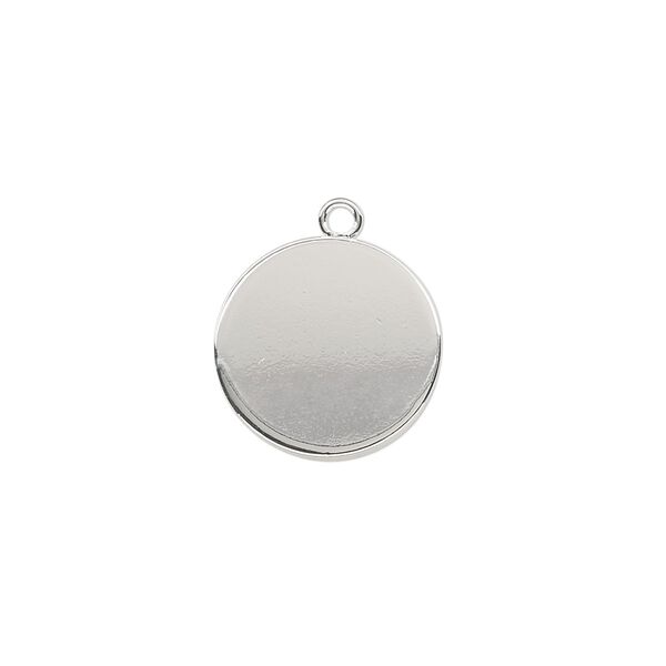 Drop, silver-plated steel, 15mm flat round. Sold per pkg of 100. image number 0