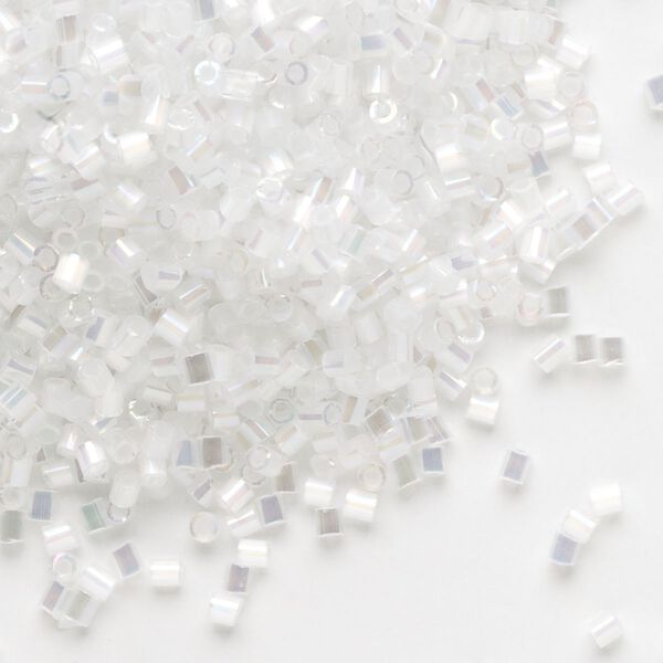 Seed bead, Dyna-Mites™, glass, pkg/40g, #11 cut-off beads cut-off round, translucent silky rainbow white, (363R 11/0 CUT OFF). image number 0