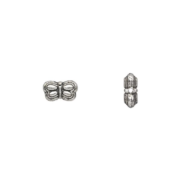 Bead, antique silver-plated "pewter" (zinc-based alloy), 8x5mm double-sided butterfly. Sold per pkg of 50. image number 0