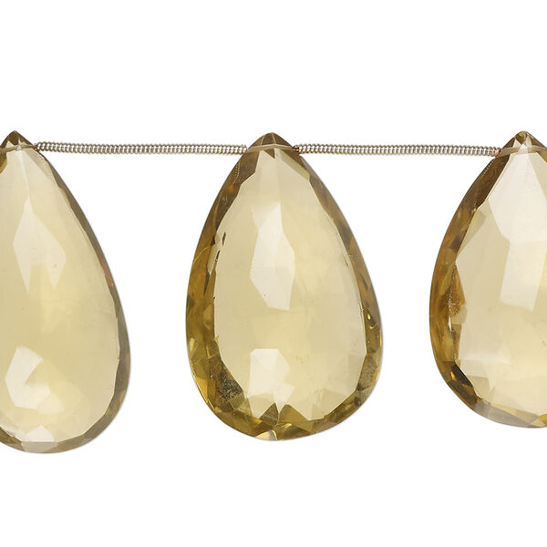 Golden quartz 1pkg8, hand-cut top-drilled faceted puffed teardrop bead 26x19mm-36x22mm image number 0