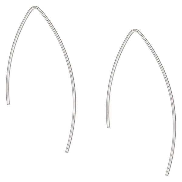 Ear wire 1pkg2 Argentium® Silver, 40mm open marquise, 20 gauge 1 pair image number 0
