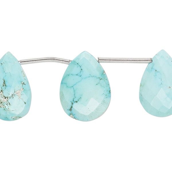 Imperial crown turquoise 1pkg5, hand-cut top-drilled faceted puffed teardrop bead natural 16x11mm-19x14mm image number 0