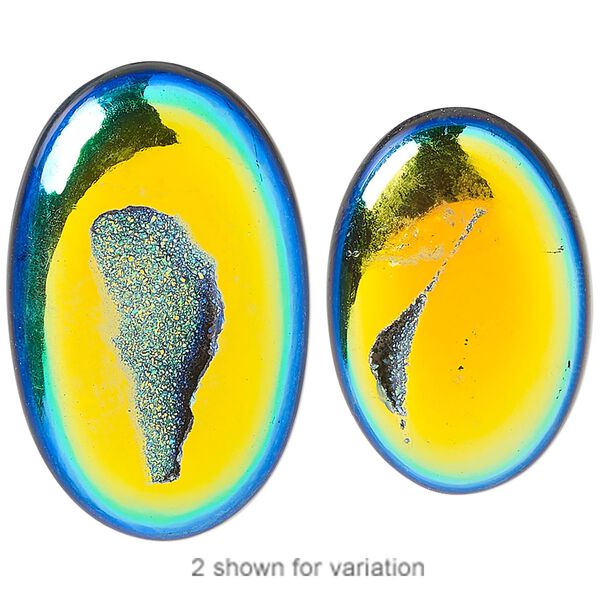 Druzy agate 1pkg1, hand-cut non-calibrated dichroic oval cab 29x19mm-38x26mm image number 0