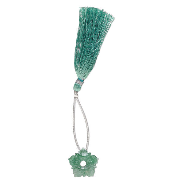Green aventurine 1pkg1, hand-cut top-drilled carved flower bead natural 20x20mm image number 1