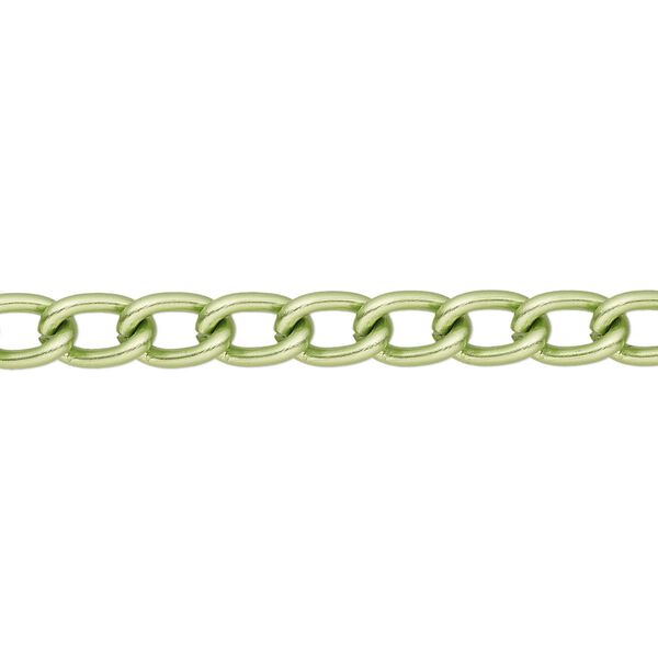 Chain, anodized aluminum, green, 5mm curb. Sold per pkg of 5 feet. image number 0
