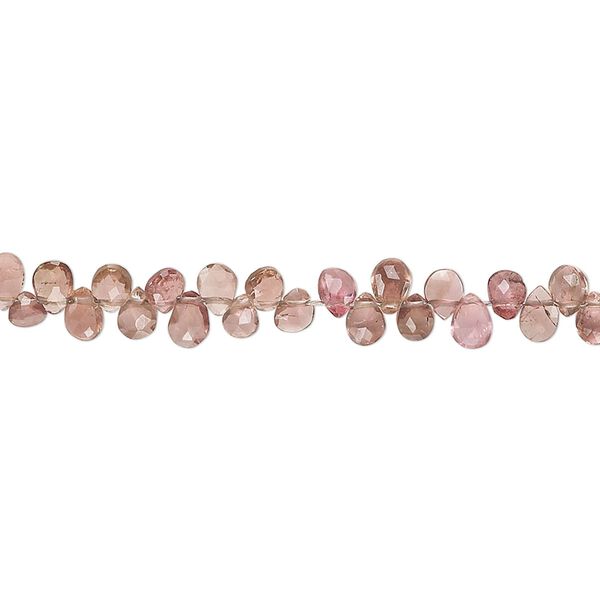 Pink tourmaline 1pkg1, hand-cut top-drilled faceted puffed teardrop bead 8 inch 4x3mm image number 0