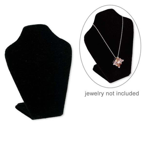 Display, necklace, velveteen, black, 6 x 4 x 2-1/2 inches, VELCRO®-style tab on back with adjustable angle. Sold individually. image number 0