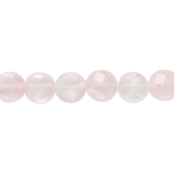 Rose quartz 1pkg1, faceted flat round bead natural 15.5-16 inch 8mm image number 0