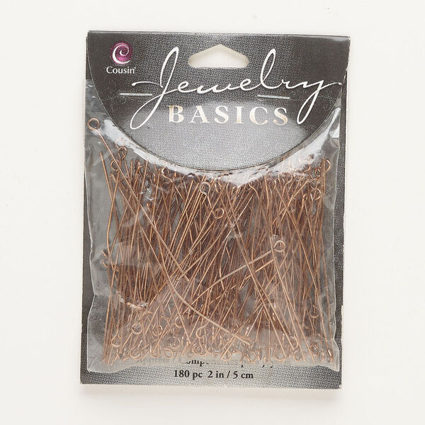 Eye pin, antique copper-finished steel, 2 inches, 21 gauge. Sold per pkg of 180. image number 0