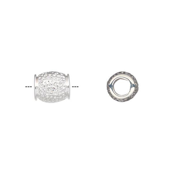 Bead finding, imitation rhodium-plated "pewter" (zinc-based alloy), 9.5x8mm barrel with 4mm hole. Sold per pkg of 2. image number 0