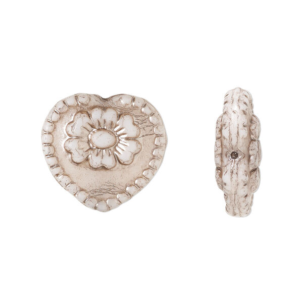 Bead, Preciosa Czech pressed glass, opaque alabaster, light copper finish, 18x17mm heart. Sold per pkg of 5. image number 0