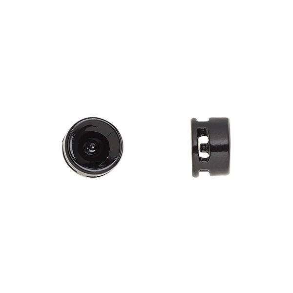 Spacer, painted "pewter" (zinc-based alloy), black, 9x6mm cross-drilled round with SS29 to SS32 chaton setting. Sold per pkg of 6. image number 0