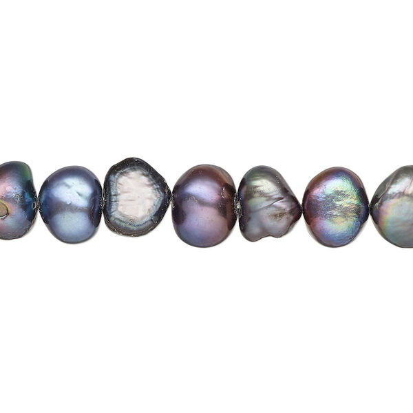 Pearl, cultured freshwater (dyed), peacock, 7-9mm flat-sided potato, D grade, Mohs hardness 2-1/2 to 4. Sold per 15-inch strand. image number 0