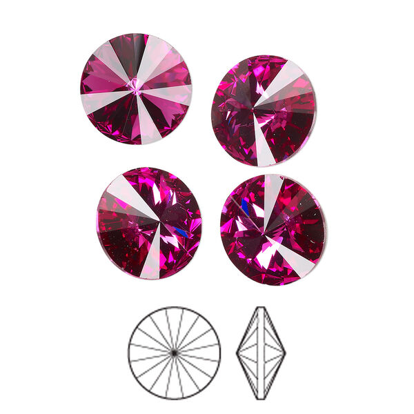 Chaton 6pk fuchsia foil back, Preciosa MAXIMA Czech crystal rhinestone 12mm rivoli image number 0