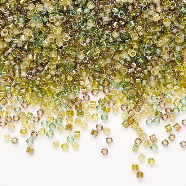 Seed bead mix, Miyuki Delica®, glass, pkg/250g, #11 round, translucent inside dyed color luster beige/chartreuse mix. image number 0