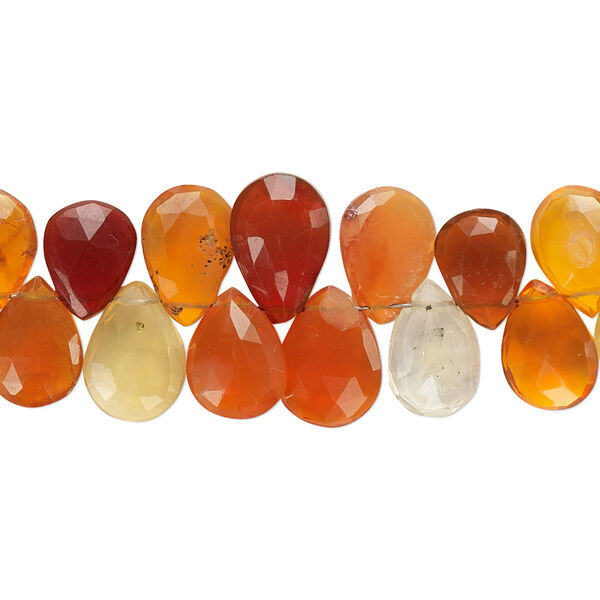 Fire opal 1pkg1, hand-cut top-drilled faceted flat teardrop bead natural 4 inch graduated 7x5mm-10x7mm image number 0
