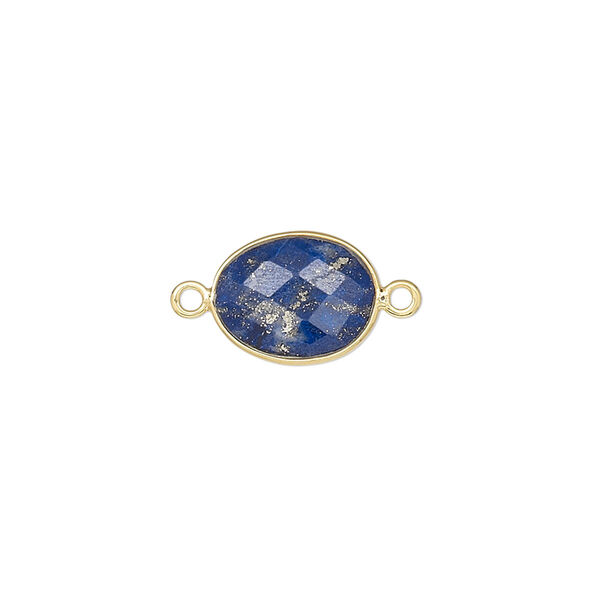 Link, lapis lazuli (natural) and gold-finished sterling silver 9x7mm-12x10mm oval with 8x6mm-11x9mm hand-cut double-sided faceted flat freeform oval. Sold individually. image number 0