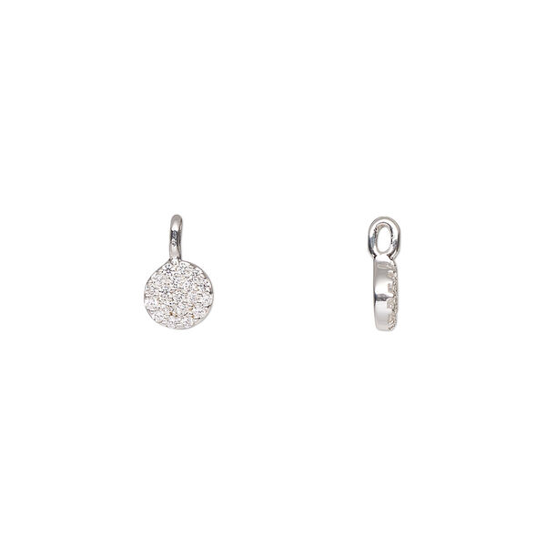 Drop, sterling silver and cubic zirconia, clear, 5.5mm flat round. Sold individually. image number 0