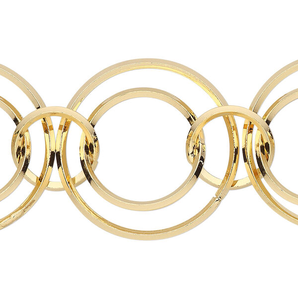 Chain, gold-plated brass, 11mm / 16mm / 23mm interlocking round. Sold per pkg of 5 feet. image number 0