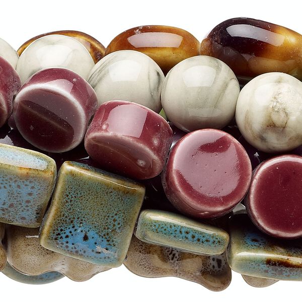 Bead mix, porcelain, multicolored, 9x8mm-28x21mm multi-shape. Sold per (10) 15" to 16" strands. image number 0