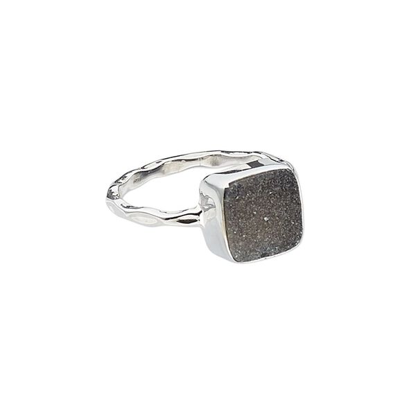 Ring, druzy (dyed) and sterling silver, black, 10mm wide with square, size 7. Sold individually. image number 0